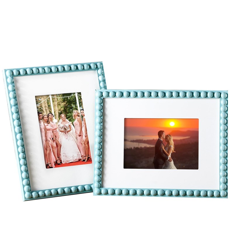 8 x 10 Wooden Beaded Picture Frame Set of 2 Boho Photo Frame with Mat for 5 x... gallery