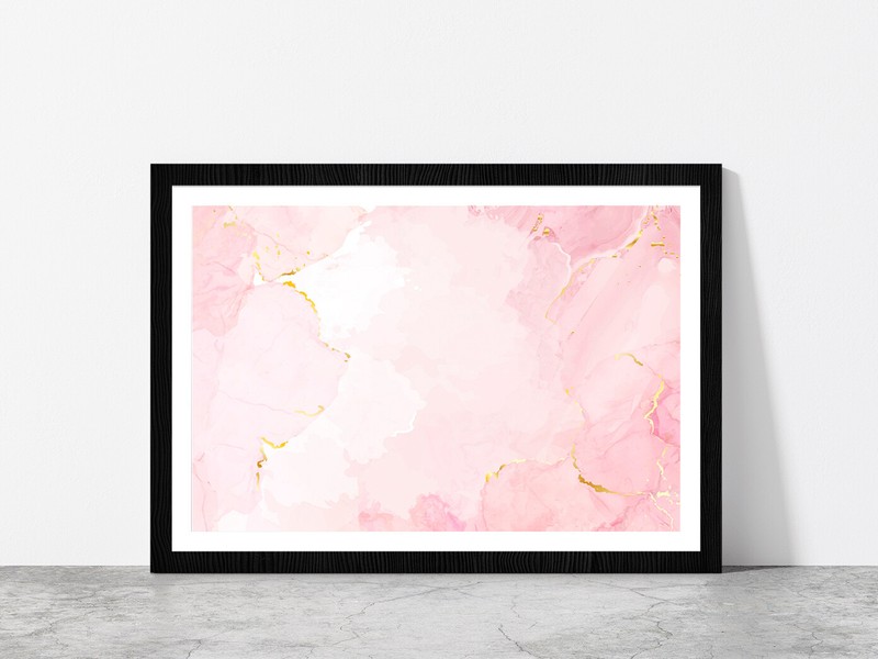 Dusty Rose & Golden Marble Paint Glass Framed Wall Art, Ready to Hang
