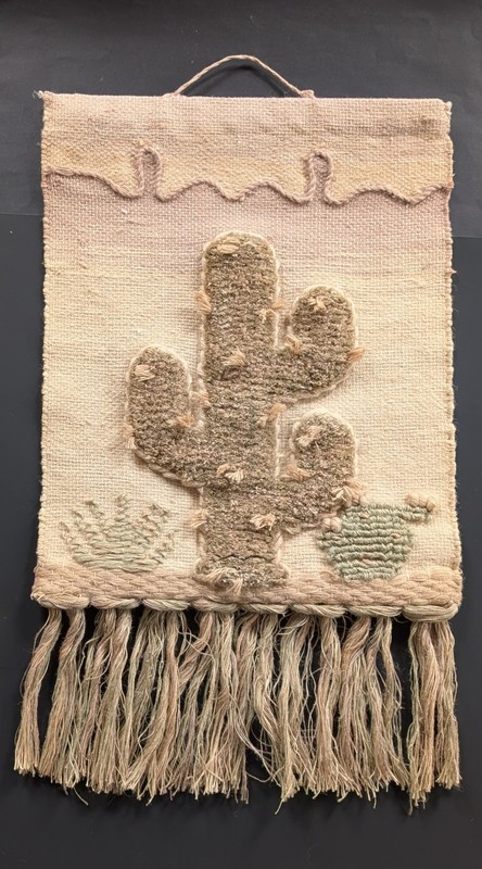 VTG ICA Hanging Wall Tapestry Southwest Woven Jute Textured Cactus 16.5″ X 30″