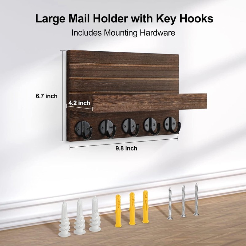 Chic Decor Key Holder with Shelf - Versatile 5-Hook Design for Entryways gallery