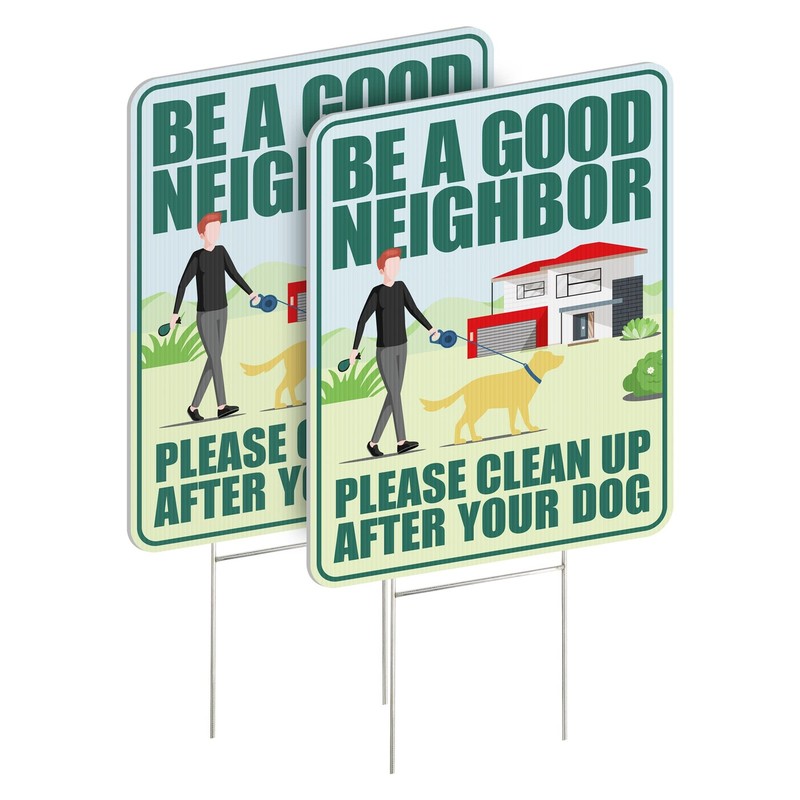 Clean Up After Your Dog Signs 2 Pack 12″x9″ with Metal Stake, No Pooping Sign…