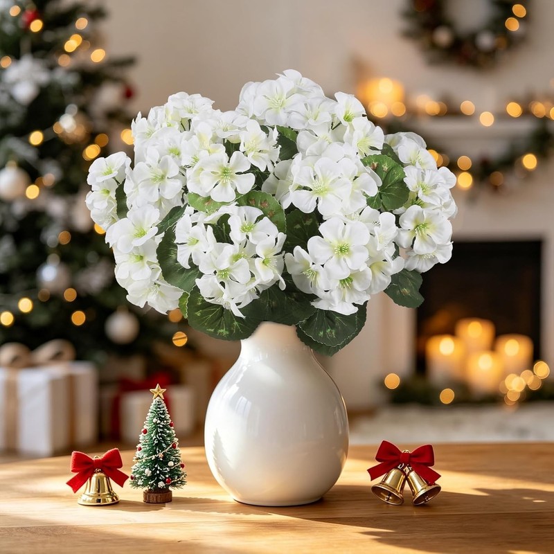Artificial Flowers for Outdoors, 6 Bundles Realistic Fake Silk White Geranium... gallery