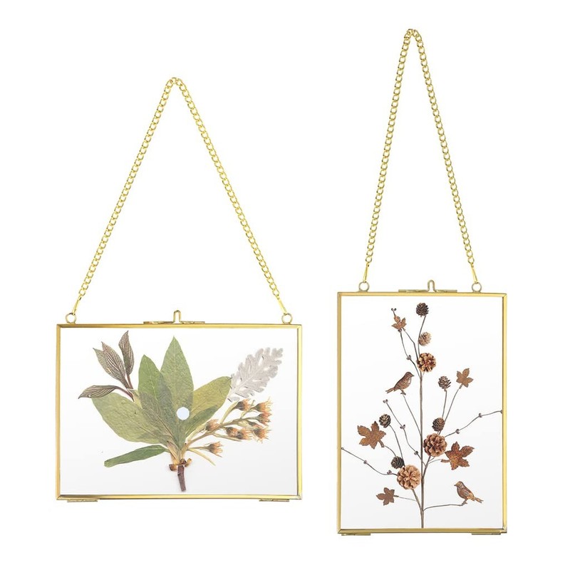 Picture Frame, Set of 2 Brass Floater Frame, Golden Glass, 5 x 7 inches, Mode…