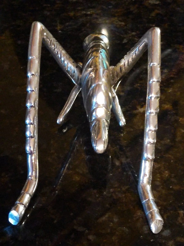 Brass Aged Silver Grasshopper Figurine Insect Sculpture gallery