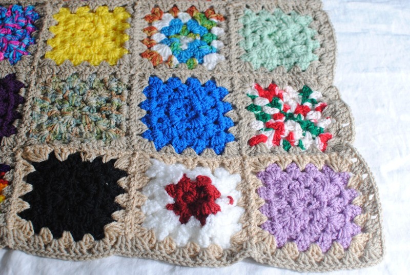 Hand Knit Afghan Colorful Squares Lap Blankets 32 x 32 in gallery