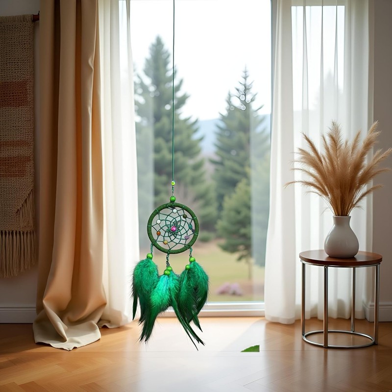 Green Small Dream Catcher with Feathers Wall Hanging Ornament Indian Style gallery