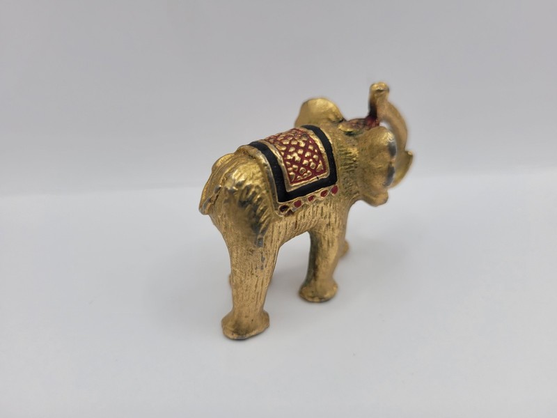 2" Figurine Elephant Gold Tone Paperweight Decor Small Trinket Red Gold gallery