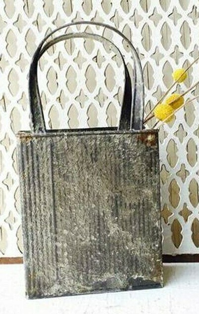 Metal Market Basket Galvanized Rustic Planter Vase Primitive Farmhouse Container
