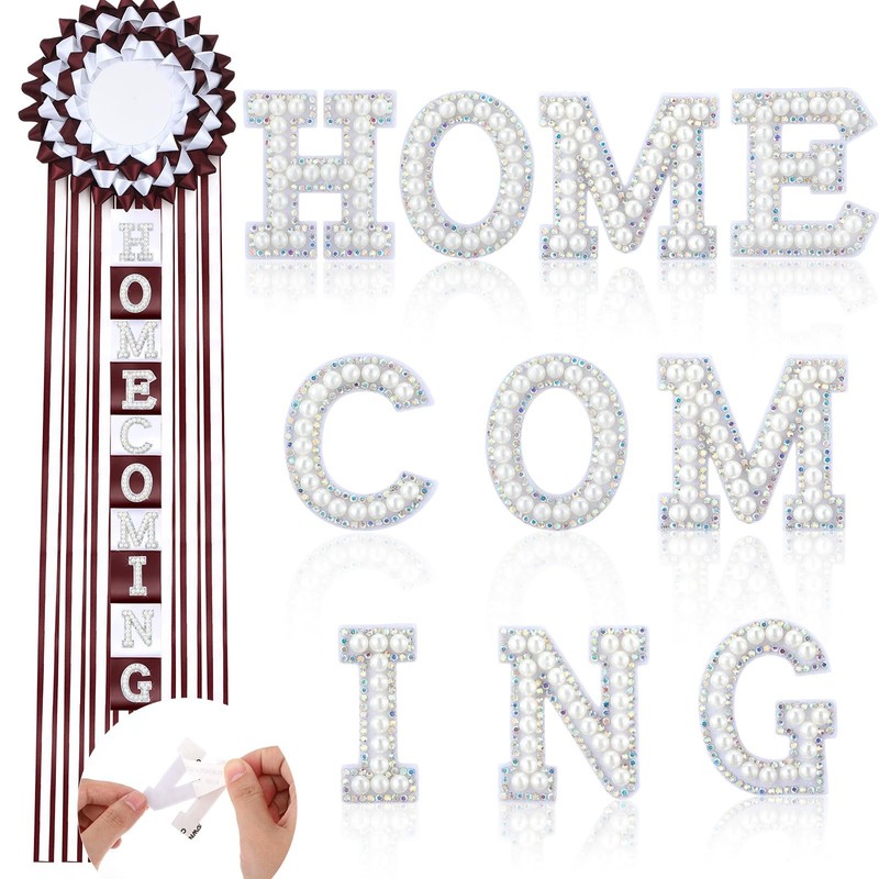 11 PCS Homecoming Mum Supplies Set 30 Inch Braid Rhinestone Patches White