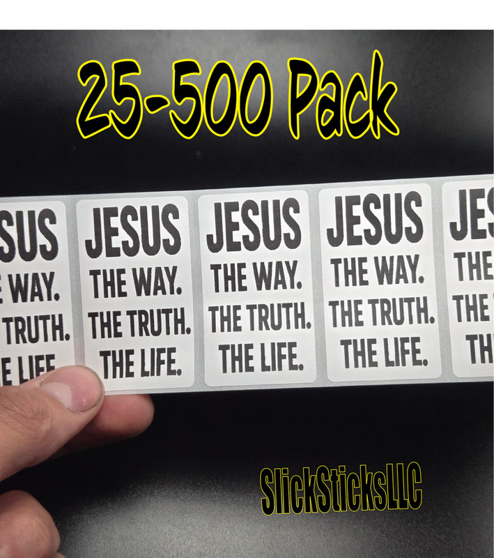 “Jesus The Way. The Truth. The Life” 25-500Pack Bulk Stickers labels religious