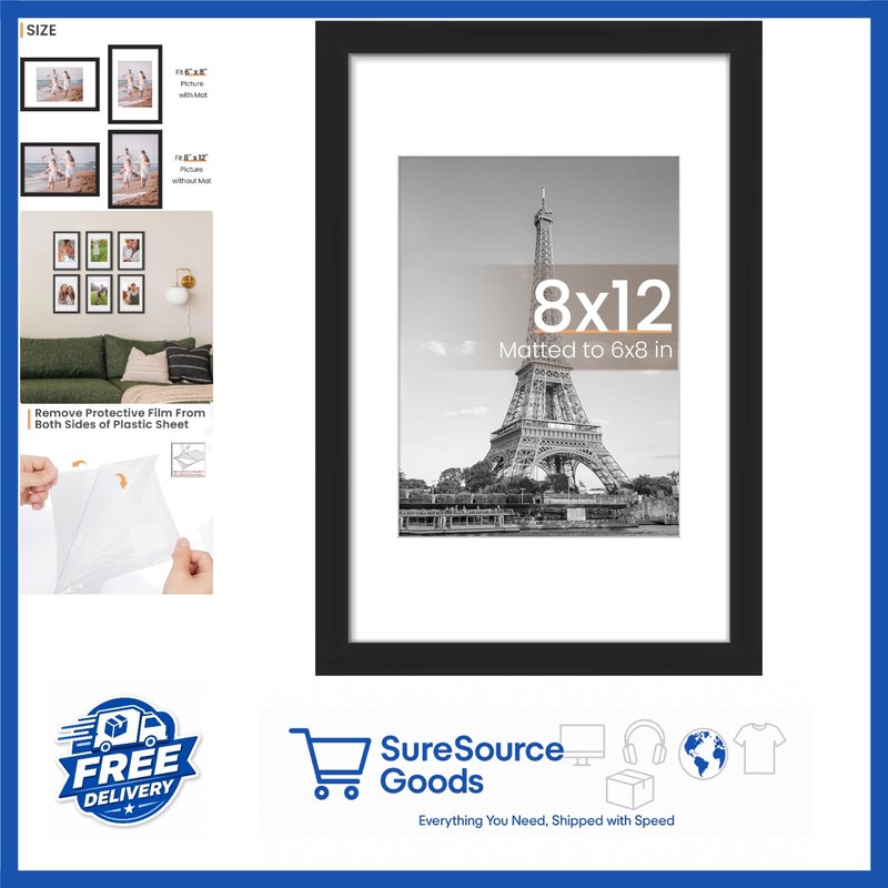Classic Black Picture Frame 8×12 for Vertical or Horizontal Mounting