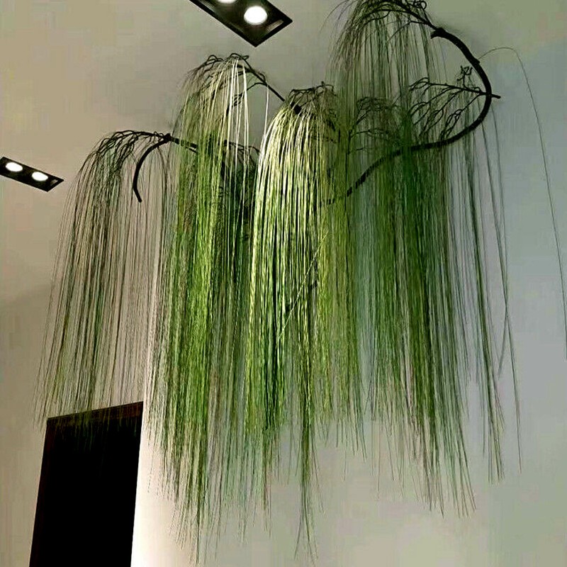 100x Artificial Plastic Grass Leaves Simulation Fake Plant Wall Hanging Decor
