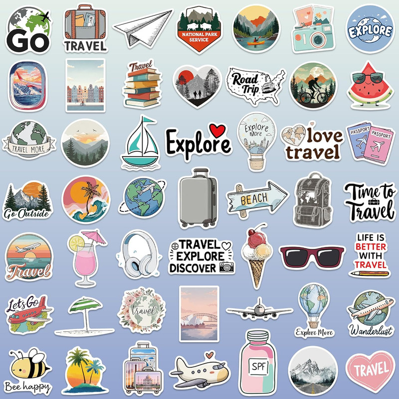 Adventure Travel Stickers 102PCS Waterproof Decals for Water Bottles and Bikes gallery