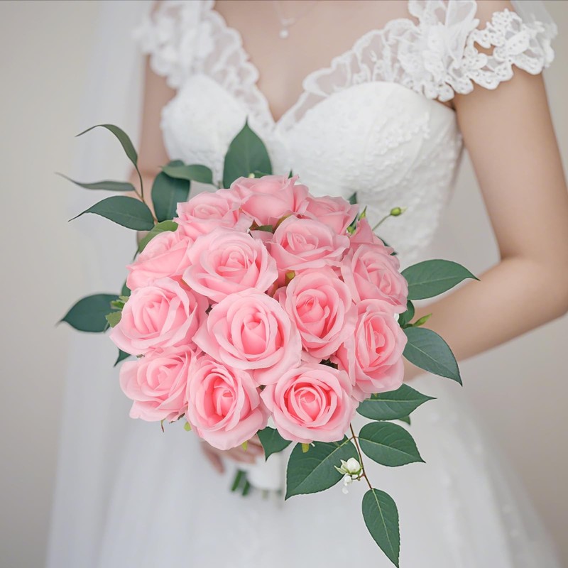 Artificial Roses Bulk Pink Silk Rose with Stem, 52pcs Fake Flowers Decoration... gallery