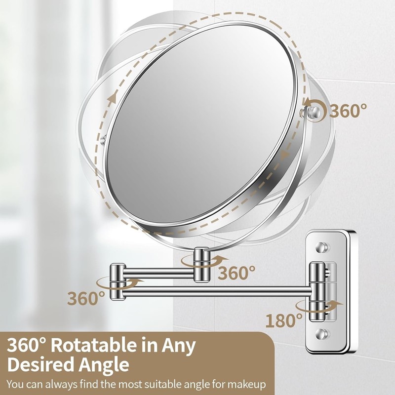 Wall Mounted Mirror Swing Arm Double Sided 360° Swivel Bathroom Shaving Mirror gallery