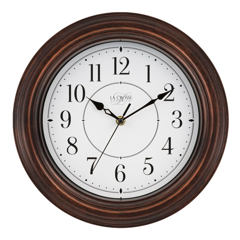 404-2630W La Crosse Clock Co. 12″ Evelyn Silent Sweep Analog Wall Clock – Brown