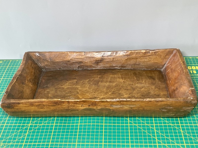 Rustic Hand Carved Wooden Dough Bowl Large Rectangular Farmhouse Centerpiece 22″