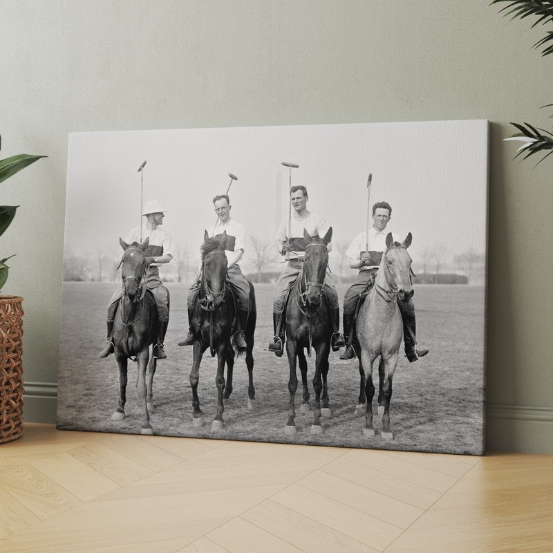 Polo Match Men On Horses 1900s Black & White Sports Canvas Wall Art Print