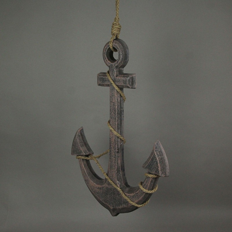 Scratch & Dent Natural Brown Finish Ship Anchor and Rope Nautical Wall Hanging gallery