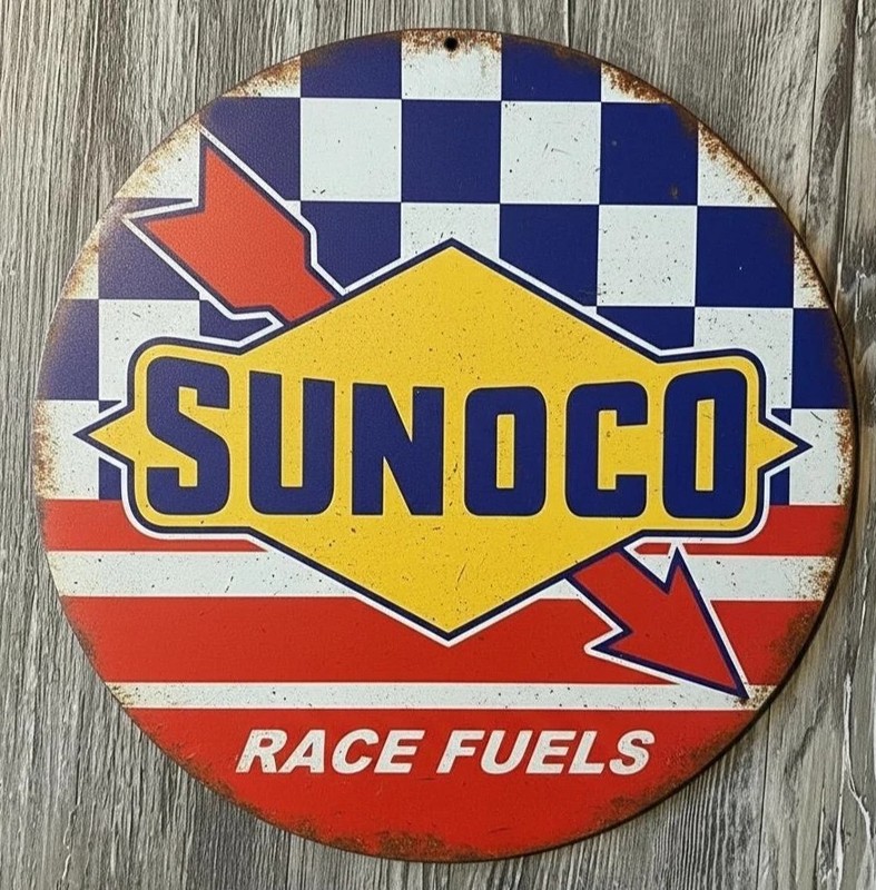 Sunoco Race Fuels 12″ Diameter Vintage Novelty Metal Sign Made In USA New!