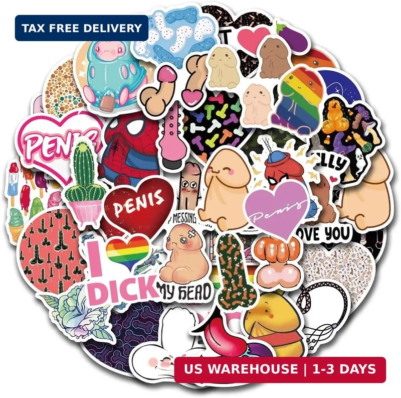 50Pcs Cute Dick Stickers Waterproof, Vinyl Stickers for Aldult, Funny Penis Deca