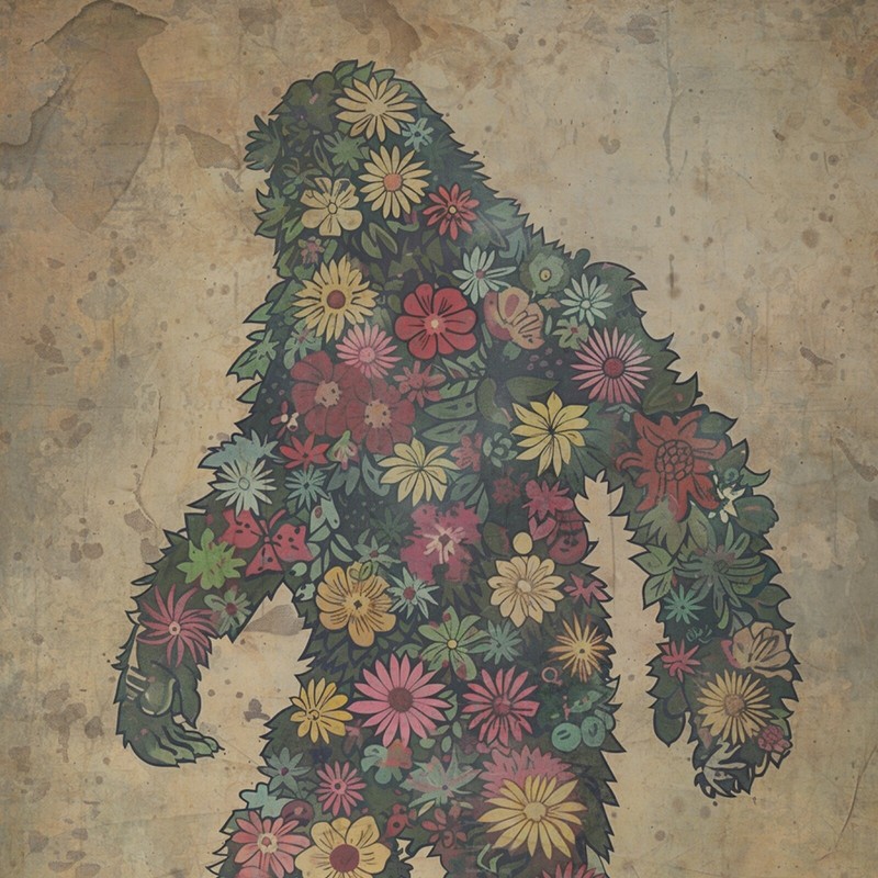 Vintage Sasquatch Flowers Wall Art, Bigfoot Floral Poster, Botanical Yeti Decor gallery