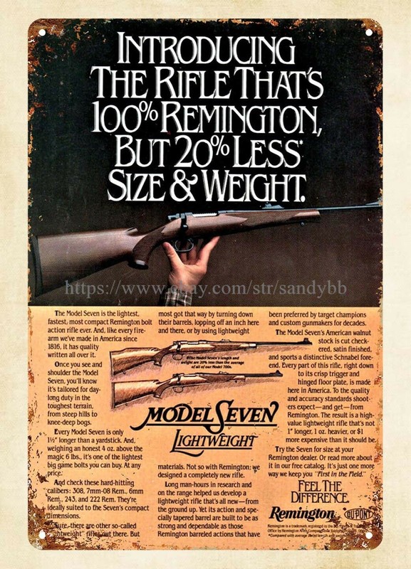 1985 fiream REMINGTONrifle gun metal tin sign rusty replica wall decor