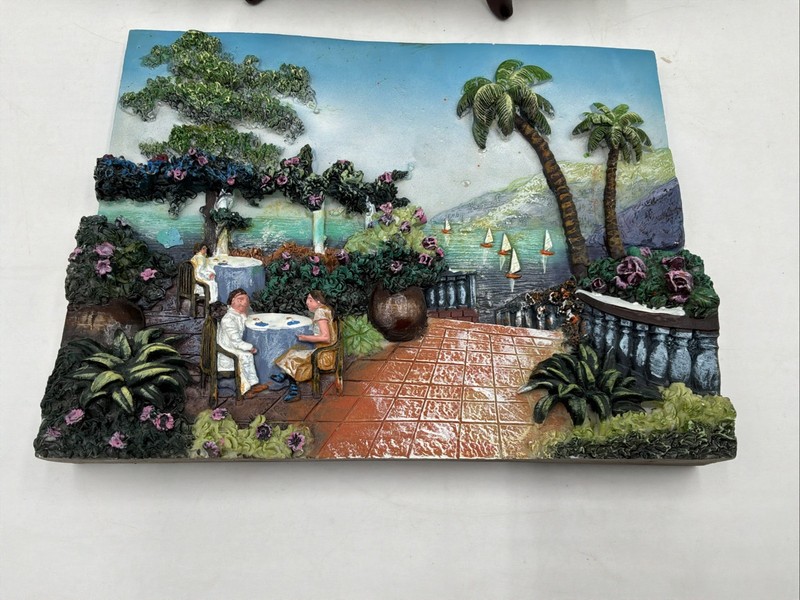 Set Of 2 Tuscan Village 3D Relief Wall Plaques Hand Painted Coastal Scene Decor gallery