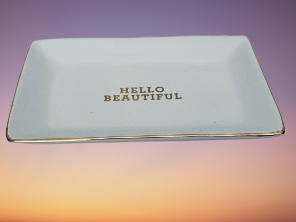 Gartner Studios White w/Gold Trim 6"x 4" Hello Beautiful Ceramic Trinket Tray gallery
