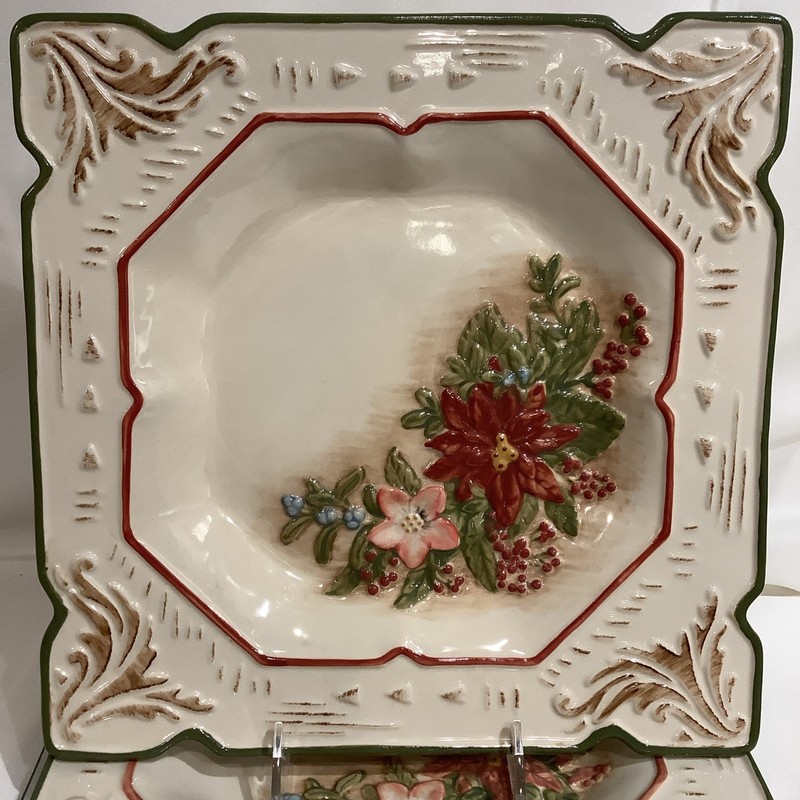 MWW Manual Woodworkers Market Poinsettia Berries Square Plate 11-3/8” Square gallery
