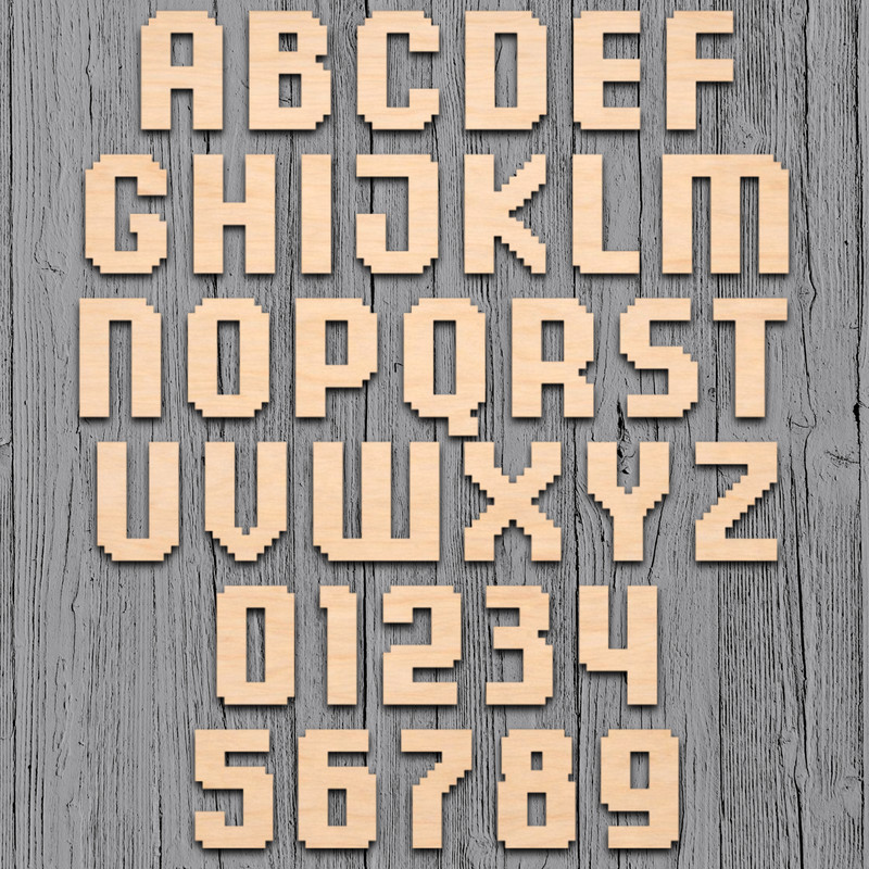 Pixel Craft Wood Letters Numbers Cutout Unfinished Laser Cut 3mm Craft Thru 14" gallery