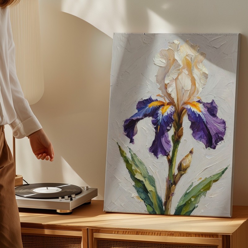 Purple And White Iris Flower Botanical Canvas Wall Art Textured Floral Print gallery