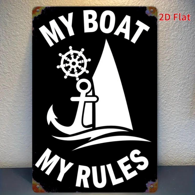 Nautical Metal Sign My Boat My Rules Vintage Anchor Ship Wheel Hanging Decor
