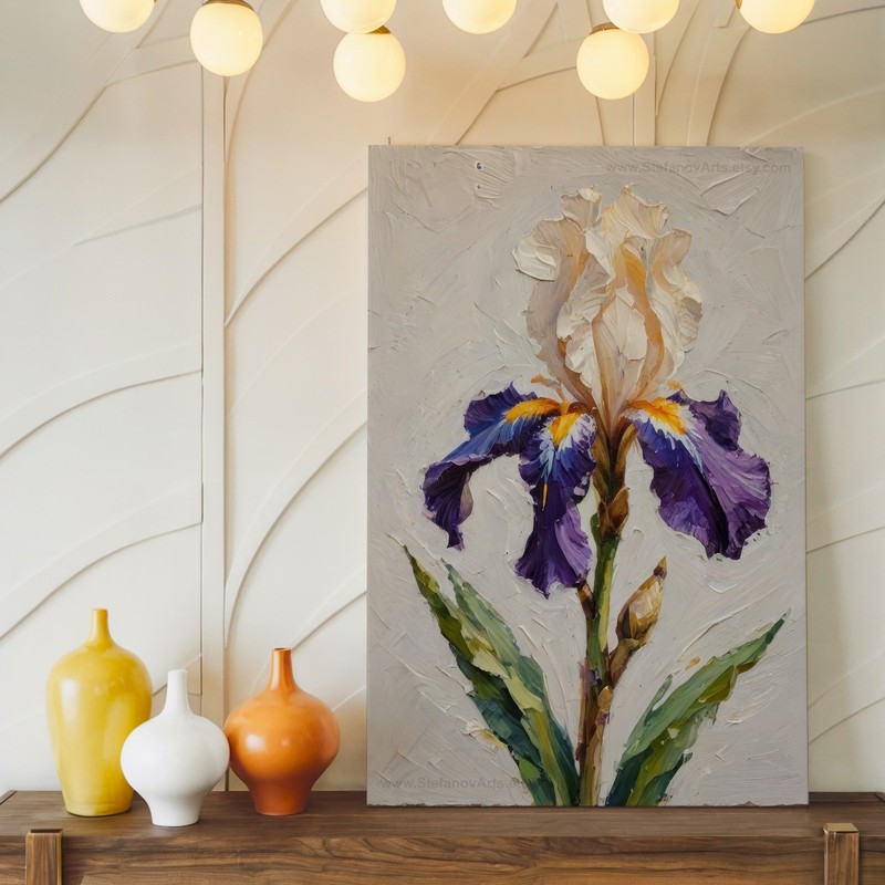 Purple And White Iris Flower Botanical Canvas Wall Art Textured Floral Print gallery
