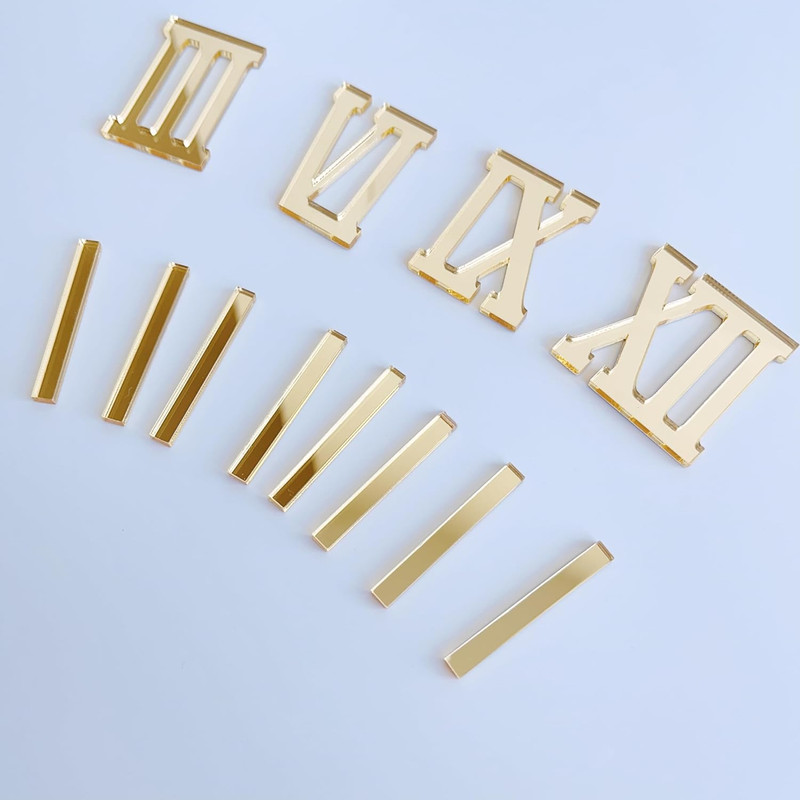 12-Piece Roman Numerals Mirror Gold Wall Clock DIY Kit gallery