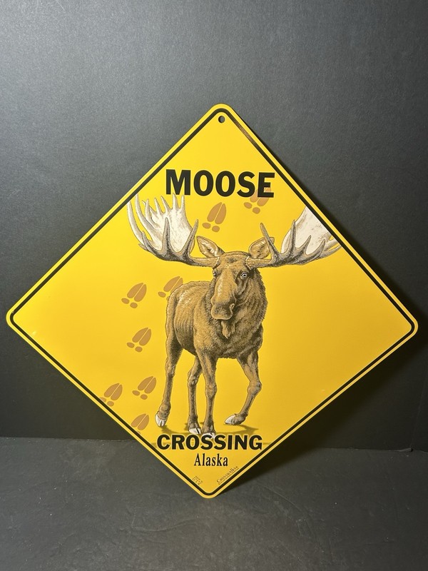 Crosswalks Metal Moose Crossing Alaska Tin Sign Man Cave Display 16.5X16.5