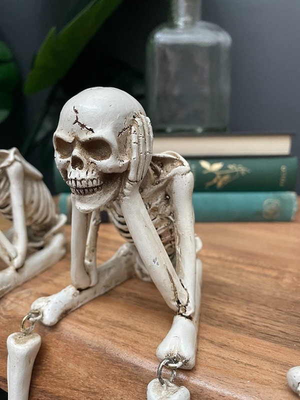 Kakeii Skull Statues Set Resin Skeleton Shelf Sitters Sitting Figurines for H…