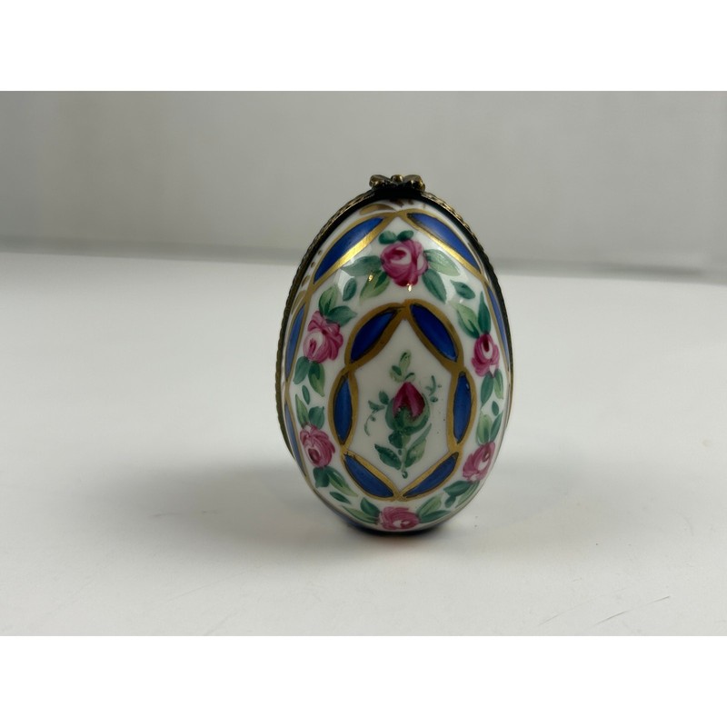 Vintage Limoges Hinged Egg Trinket Box with Perfume Bottle Hand Painted