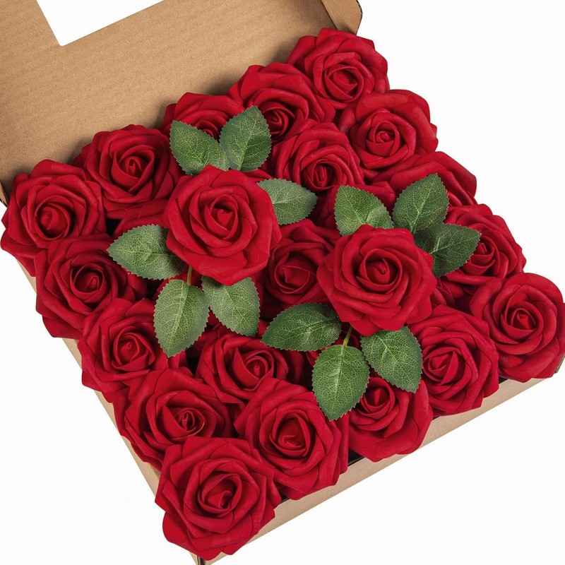 25Pcs Dark Red Foam Roses Ideal for DIY Crafts Wedding Arch and Reception Decor gallery