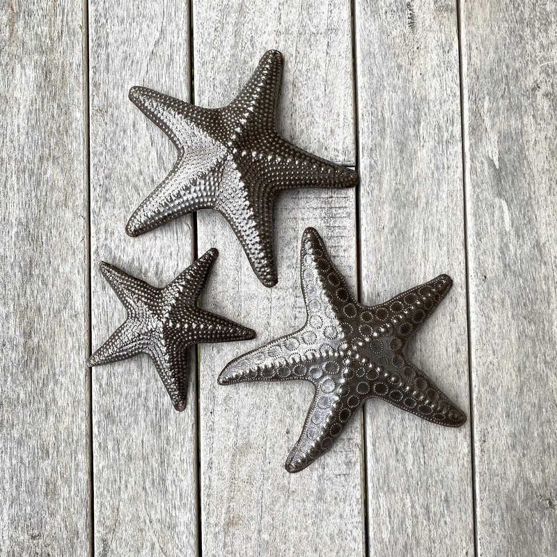 Starfish, Set of 3, Sea Life Nautical Home Decor, Recycled Wall Art 8x8 and 5x5 gallery