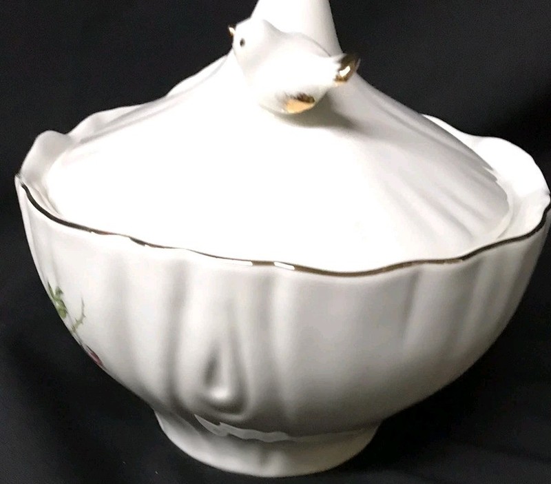 Grace's Teaware Fine Porcelain Hummingbird Pink Floral Design Lg Bowl w/ Lid (B) gallery