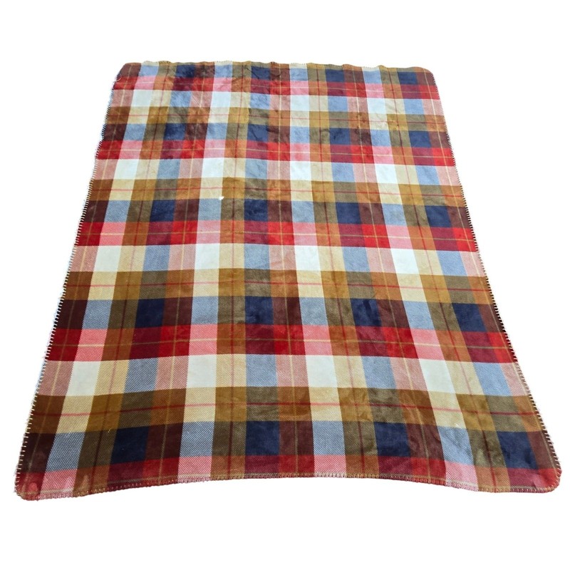 Minky Fleece type material blanket throw 60×50 Checkered brown red black white