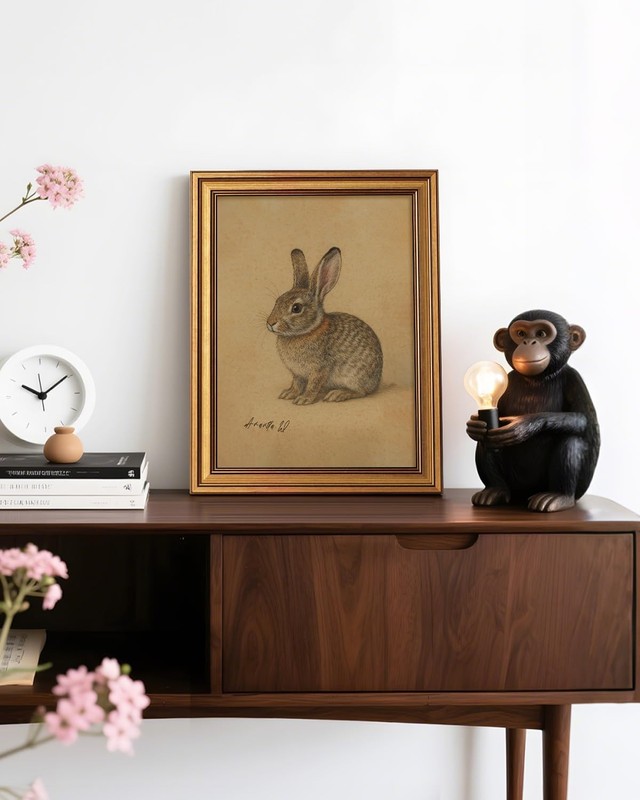 Vintage Gold Framed Canvas Wall Art Rabbit Artwork, Easter Bunny 12x16 Inch A... gallery