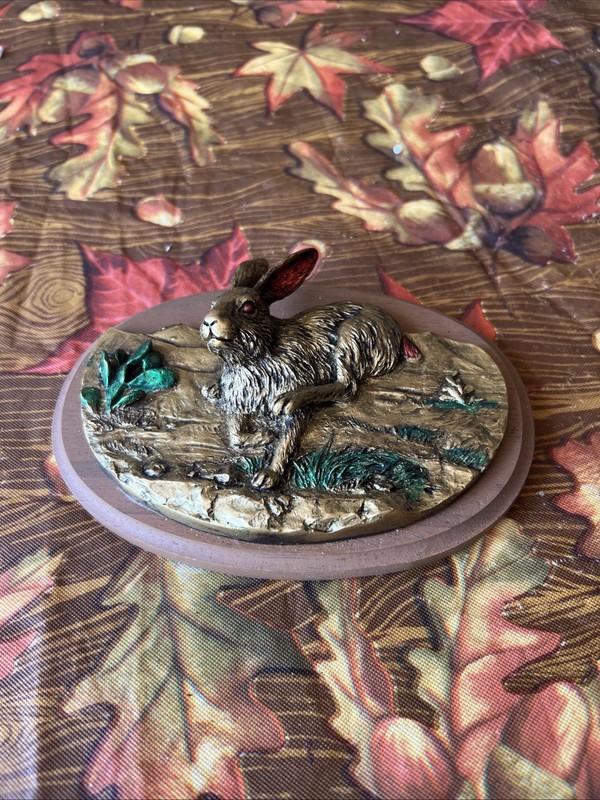 VINTAGE Rabbit Plaque Wall Decor Made in USA 1970’s 7 inch wide by 5 inch