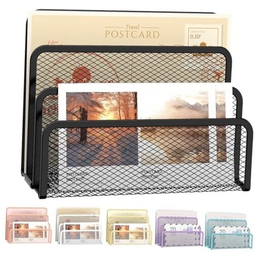Mail Organizer for Desk, Mesh Metal Mail Holder Countertop with 3-Slot, Black