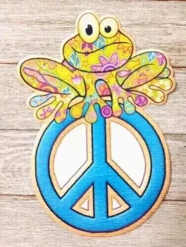 frog peace sign wall safe sticker 6.5 inch