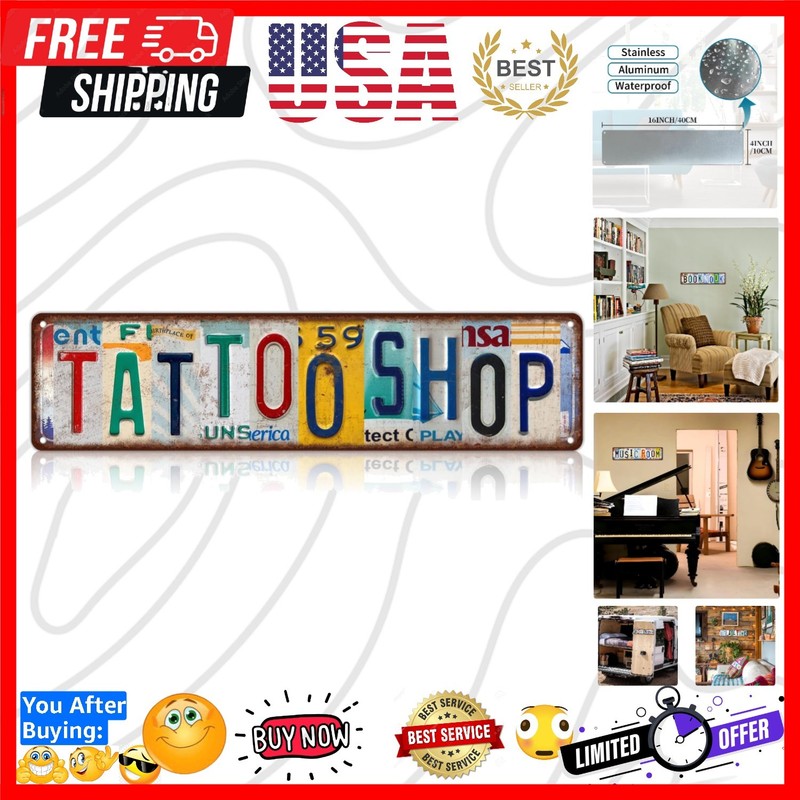 Vintage Tattoo Shop Wall Decor Street Signs Metal Tin Signs 16 x 4 Inches