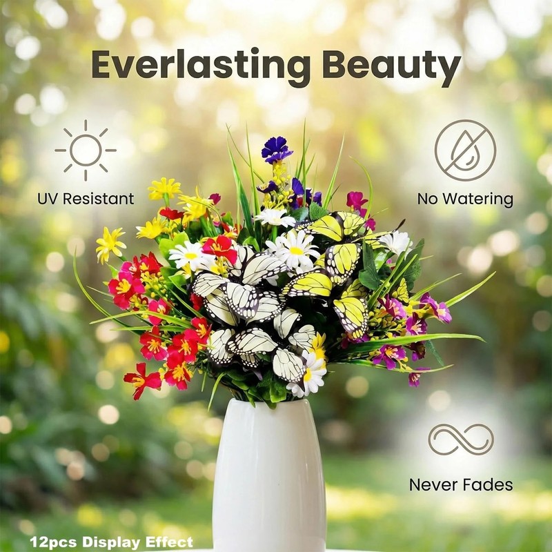 Artificial Flowers for Outdoor, 6 Bundles UV Resistant Faux Silk Daisy Flowers w gallery
