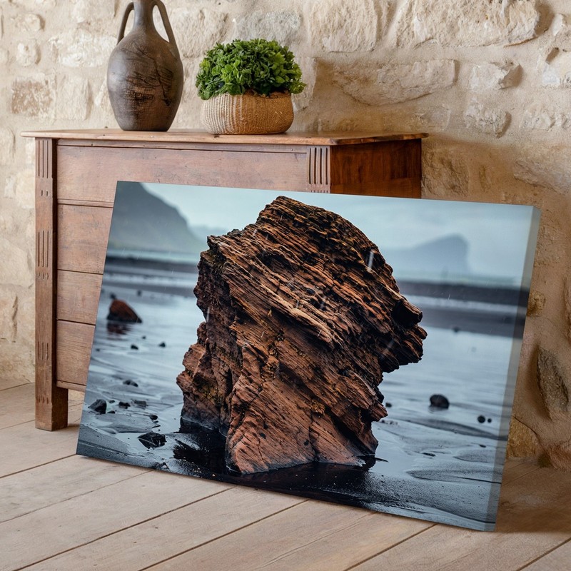 Large, Rugged Rock Formation Dominates The Center Of The Wall Art Canvas Print gallery
