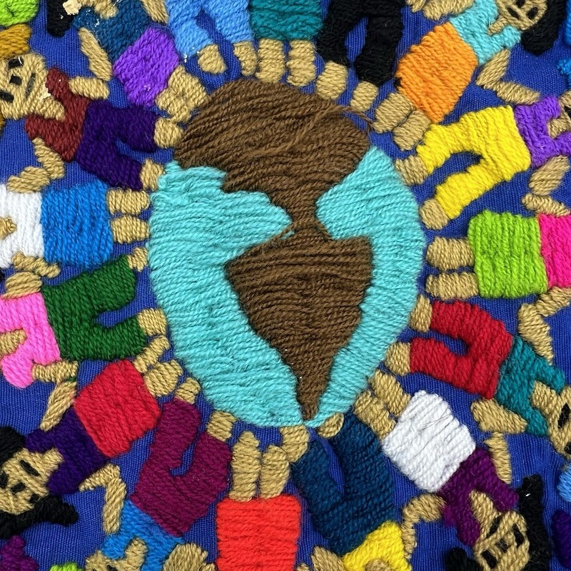 Hand Embroidered Tapestry Unknown Origin Bright and Colorful 15.5 x 15 gallery